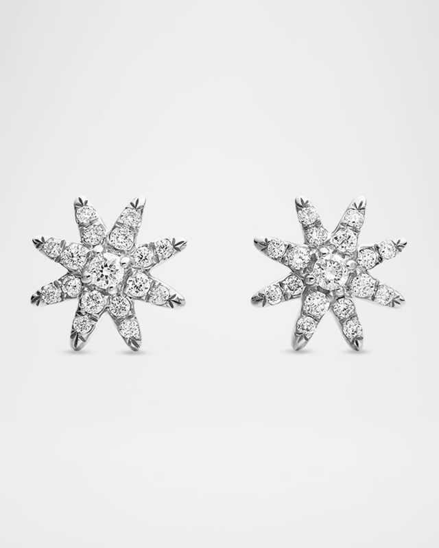 Petite Starburst Stud Earrings with Diamonds in 18K White Gold, 7.5mm